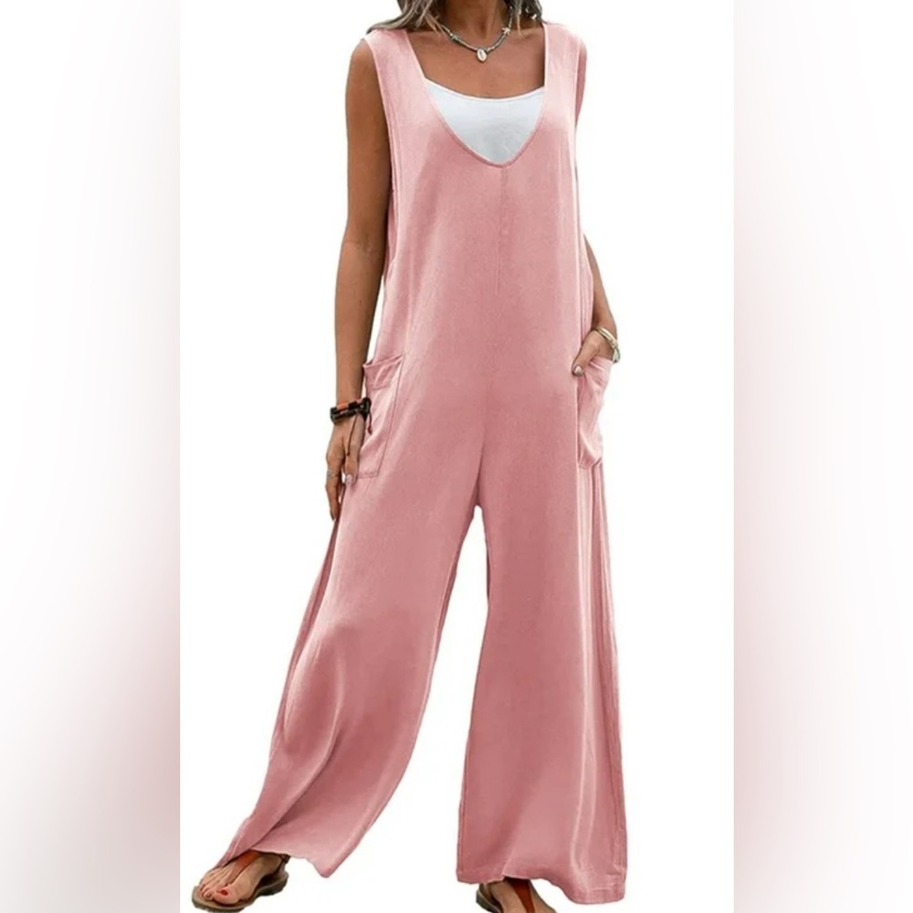 Sleeveless Pink Wide-Leg Jumpsuit